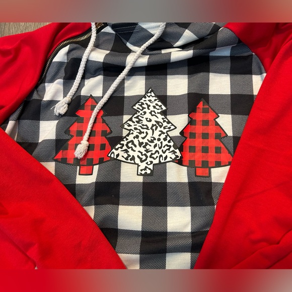 Christmas Tree Plaid Pattern Asymmetrical Side Zip Hoodie - Picture 3 of 8